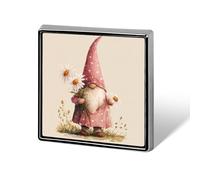 Nain à pois rose blanc tenant des marguerites unisexe broches et épingles carrées légères pour vêtements, châle, chapeau