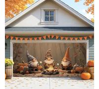 Nain d'automne pour porte de garage, décoration d'automne confortable avec motif citrouille et feu de camp, 2,1 x 4,9 m, décorations d'extérieur pour Halloween, Thanksgiving et célébrations