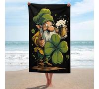 Nain de bière avec trèfle à quatre feuilles, serviette de plage en microfibre anti-sable, grande serviette de douche multi-usages absorbante pour salle de bain, piscine, 130 x 80 cm