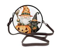 Nain de citrouille noir avec chapeau de sorcière pour femme - Sac à bandoulière rond en cuir