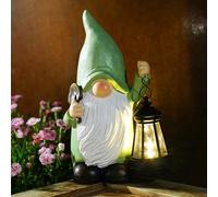Nain de jardin amusant avec lanterne, statue de nain de jardin solaire, décoration de jardin étanche, cadeau pour terrasse, pelouse, cour, 25 cm de haut