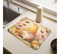 Nain de jardin avec abeille et marguerite | Tapis de séchage à vaisselle Jumbo lavable pour comptoir de cuisine Gadgets