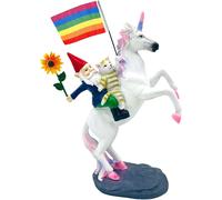 Nain De Jardin Avec Chat, Tournesol, Licorne, Peint À La Main Et Résistant Aux Intempéries, En Résine Avec Drapeau Arc-En-Ciel