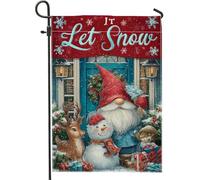 Nain de jardin - Bonhomme de neige festif - Renne d'hiver - Rouge - En toile de jute - Double face - Décoration extérieure pour extérieur, terrasse, pelouse, porche, entrée, camping - 30,5 x 45,7 cm