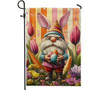 Nain de jardin de Pâques, drapeau de jardin coloré en forme de lapin, décoration extérieure printanière saisonnière pour la maison, œuvre d'art double face pour décoration de pelouse festive, 30,5 x