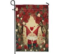 Nain de jardin de Saint-Valentin, 30,5 x 45,7 cm, double face pour extérieur, motif d'amour romantique fantaisiste en toile standard, drapeau de maison, couple d'amant, avant cour, cour, pelouse