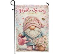 Nain de jardin - Fleurs fantaisistes - Arrosoir de printemps - En toile de jute - Double face - Décoration extérieure pour pelouse, porche, terrasse, entrée - 30,5 x 45,7 cm