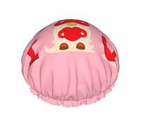 Nain de jardin mignon avec un énorme bonnet de douche en forme de cœur rouge, bonnets de bain réutilisables pour femmes cheveux longs, double couche imperméable chapeau de douche protecteur de cheve