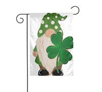 Nain de jardin tenant un grand drapeau de jardin trèfle 30 x 45 cm vertical double face ferme vacances décorations extérieures drapeau de cour