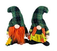 Nain de la Saint-Patrick en peluche avec corps en fibre douce et fil de chapeau flexible pour la maison et le bureau (mecs verts)