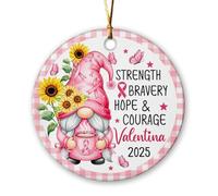 Nain de Noël 2025 en céramique personnalisé contre le cancer du sein, ornement de Noël 2025, ornement de Noël avec force, bravoure, espoir, courage, cadeau d'encouragement pour maman, épouse, fille
