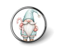Nain de Noël aquarelle tenant une canne à sucre d'orge - Broche ronde pour homme et femme - Badge tendance - Épinglette pour robe, veste, sac à dos - Accessoires