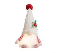 Nain de Noël en peluche à piles - Décoration lumineuse - Chapeau pointu en feutre doux - Mini décoration de table - Sans danger pour les enfants et les animaux domestiques - 1 pièce (blanc)