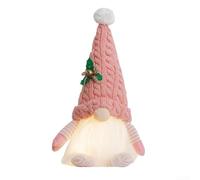 Nain de Noël en peluche à piles - Décoration lumineuse - Chapeau pointu - Longue barbe blanche - Sans danger pour les enfants et les animaux domestiques - 1 pièce - Rose