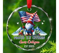 Nain de Noël fier, citoyen américain, décoration de Noël 2025, année et nom personnalisés de la citoyenneté américaine, cadeau de Noël pour grand-père, grand-mère, fête patriotique, décoration