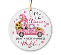 Nain de Noël personnalisé survivant du cancer, décoration de Noël 2025 en céramique, cadeau souvenir de sensibilisation au cancer du sein pour femme, nain rose personnalisé avec nom