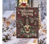 Nain de Noël Welcome Friends Drapeau de jardin 30,5 x 45,7 cm