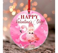 Nain de Saint-Valentin en verre teinté rose à suspendre en forme de cœur rose rond ornement souvenir de vos proches petite amie petit ami boule de Noël en acrylique cadeau pour mères, pères et