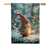 Nain d'hiver de jardin, lanterne chapeau rouge, bannière double face en toile de jute, décoration de pelouse extérieure de vacances, décoration d'intérieur, 71 x 101 cm