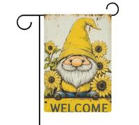Nain mignon avec tournesols chapeau jaune drapeau de jardin saisonnier vacances toile de jute double face maison cour drapeaux extérieurs 30,5 x 45,7 cm