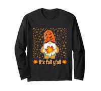 Nain Mignon et Amusant Tenant Une Feuille d'automne, C'est l'automne Y'all Manche Longue