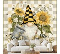 Nain Soleil Floral Feuilles Abeille Fleurs Papier Peint Fantastique Rustique Paysage Papier Adhesif Vintage Carreaux Autocollant Mural 150x105 cm Poster Mural pour Chambre Salon