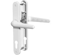 Nainova Hardware Ensemble de poignées de porte universelles en uPVC et composite 92 mm pz, distance entre les trous de vis 211 mm, longueur de la plaque 243 mm pour porte en UPVC (blanc, plaque longue
