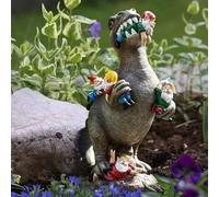 Nains de jardin d'extérieur imperméables - Figurines de nains de dinosaures mangeant des dinosaures en résine - Pour intérieur ou extérieur - Décoration de pelouse et cadeaux de jardinage