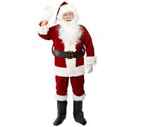 NAIQIALUO 10 pcs Noël Père Noël Costume Barbe Adulte Hommes Deluxe en Peluche Santa Costume Outfit Set Costume De Père Noël pour Hommes Rouge 2XL