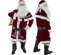 NAIQIALUO 8 PCS Santa Costume Hommes Costume Père Noël père noël Costume Adulte noël déguisements Costumes Deluxe Velours Costume de père noël 5XL