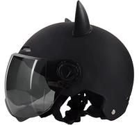 NAIQIALUO Demi-Casque Moto Vintage pour Adulte avec Pare-Soleil, Oreille Chat rétro lumière Visage Ouvert Casque cyclomoteur pour Homme, Enfant, Femme, Motos électriques, Casques approuvés Dot ECE A