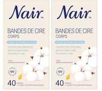 Nair Bandes de Cire Froide, pour le Corps, Kit à Domicile Pour Femmes Enrichi en Huile de graines de Coton, 40 bandes et 4 soins finitions douceur (Lot de 2)