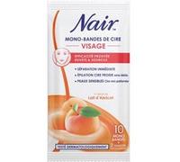 NAIR - Mono-Bandes de Cire Froide Visage à l'Extrait de Lait d'Abricot, Sachet Nomade, 10 Mono-Bandes + 2 Lingettes "Finition Douceur"