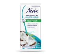 NAIR - Bandes de Cire Maillot & Aisselles à l'Extrait de Lait de Coco, 16 Bandes + 2 soins "Finition Douceur"