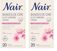 NAIR Kit Caresse - Bandes de Cire Froide Visage, Faciles à Séparer & Adaptées aux Peaux Sensibles, Formule 97% d'Origine Naturelle à l'Extrait de Fleurs de Cerisier, 20 Bandes de Cire (Lot de 2)