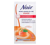NAIR - Mono-Bandes de Cire Froide Visage à l'Extrait de Lait d'Abricot, Sachet Nomade, 10 Mono-Bandes + 2 Lingettes "Finition Douceur"