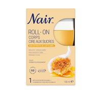 NAIR - Roll-On Cire au Sucre, aux extraits de Lait & Miel, spéciale Peaux Sèches & Sensibles, avec 10 Bandes Réutilisables Rinçables à l'Eau, Roll-On de 100ml