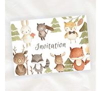 Naïris bijoux Lot de 8 cartes d'Invitation Anniversaire Enfant - Mixte Fille ou Garçon - Animaux de la Foret en Aquarelle : renard, hiboux, lapin, cerf, ours et raton laveur