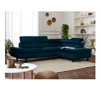 Lisa Design Nairobi - Canapé d'angle Convertible - en Velours - 5 Places - avec têtières - Droit