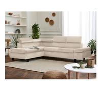 Nairobi - Canapé d'angle convertible - en velours - 5 places - avec têtières - Gauche - Beige