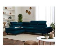 Nairobi - Canapé d'angle convertible - en velours - 5 places - avec têtières - Gauche- Bleu canard