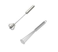Naisfei Lot de 2 Batteurs à Œufs, Fouet Multifonctionnel Semi-Automatique à Main En Acier Inoxydable, Batteur à Lait, Batteur Rotatif Pour Ustensiles De Cuisine(26 cm)