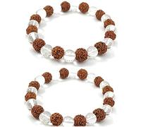 NAISHA Lot de 2 bracelets Rudraksha et sphatik en cristal, perles naturelles Rudraksh à 5 faces, chapelet, bracelet mala enveloppant, taille des perles 7 mm, FREE SIZE, Bois, BEEDS