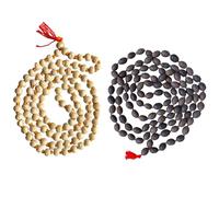 NAISHA Lot de 2 colliers de perles de prière Tulsi & Kamal Gatta Holy Jaap noués à la main authentiques graines de lotus authentiques pour Puja Méditation Perles