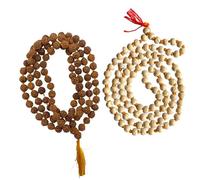 Naisha Lot de 2 mala de basilic sacré Tulsi et Rudraksha Mala 108 + 1 perles Japa Mala 5 faces Panch Mukhi Rudraksha pour mantra quotidien avec pompon, free size, Bois, tulsi mala, rudraksha