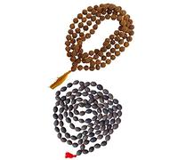 Naisha Lot de 2 mala Rudraksha 108 + 1 perles et graines de mala Kamal Gatta (graines de lotus) naturelles Himalaya 5 faces Panch Mukhi Rudraksha