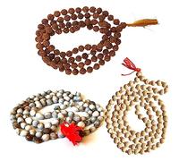 NAISHA Lot de 3 perles Rudraksha Mala, Tulsi Japa Mala & Original Vaijanti Mala Blanc Perles naturelles Himalaya 5 faces Panch Mukhi Rudraksha 108+1 perles, Pack of 3, Rudraksha, Tulsi & Vaijanti,
