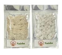 Naisha Lot de 300 + 300 mèches Puja en coton bio roulées à la main et longues mèches en coton torsadées faites à la main pour lampe à huile Diya Jyot Batti Lumière dans les temples/lampes à