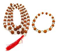 Naisha Rudraksha & Crystal bracelets en perles sphatiques et 108 perles Mala naturel de l'Himalaya 5 faces Rudraksh Graines de Cristal Chapelet Mala Wrap Poignet Taille des perles 7 mm, Lot de 2