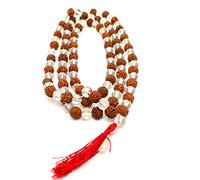 Naisha Rudraksha & Crystal Sphatik Mala 108 + 1 collier de perles, perles de rocaille naturelles de l'Himalaya à 5 côtés, poignet Jaap Mala, bracelet taille de perles 7 mm (lot de 1)